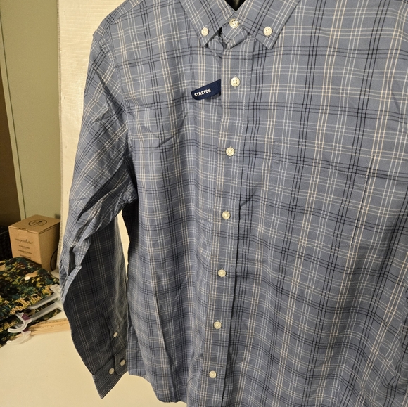 George Men's Long Sleeve Poplin Button-Up Shirt Weathered Blue Plaid Sz M38-40 - Picture 7 of 10